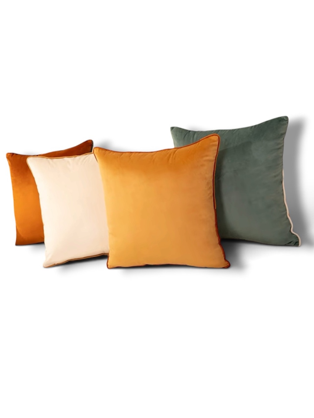 New Velvet Decorative Throw Pillow Covers Set of 6 Mustard, Cream & Grey Blue